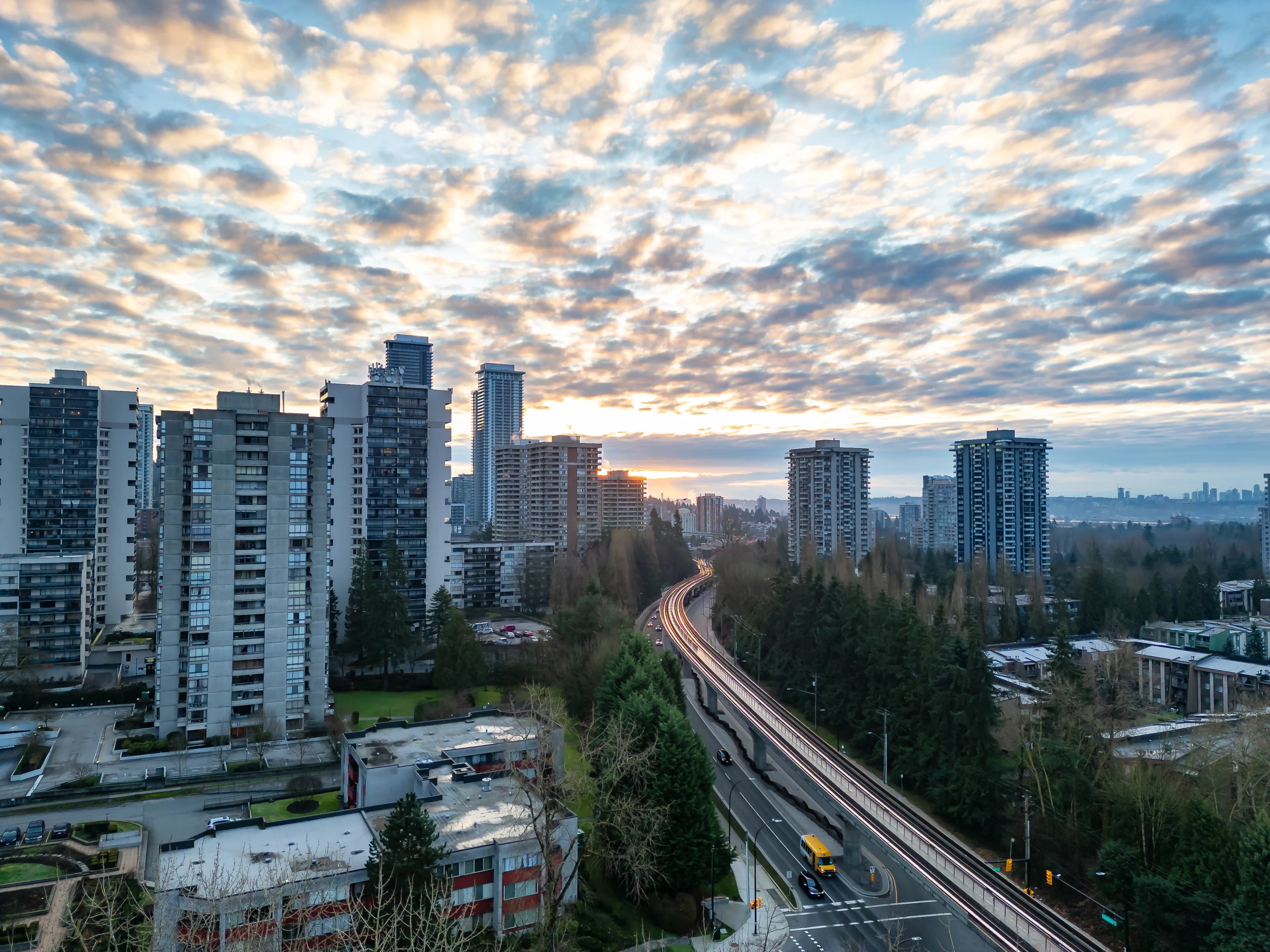 A beautiful suburban street in Coquitlam with Mount Baker in the background.