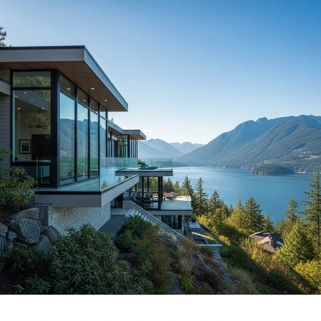 A modern home in Lions Bay with a panoramic view of Howe Sound.