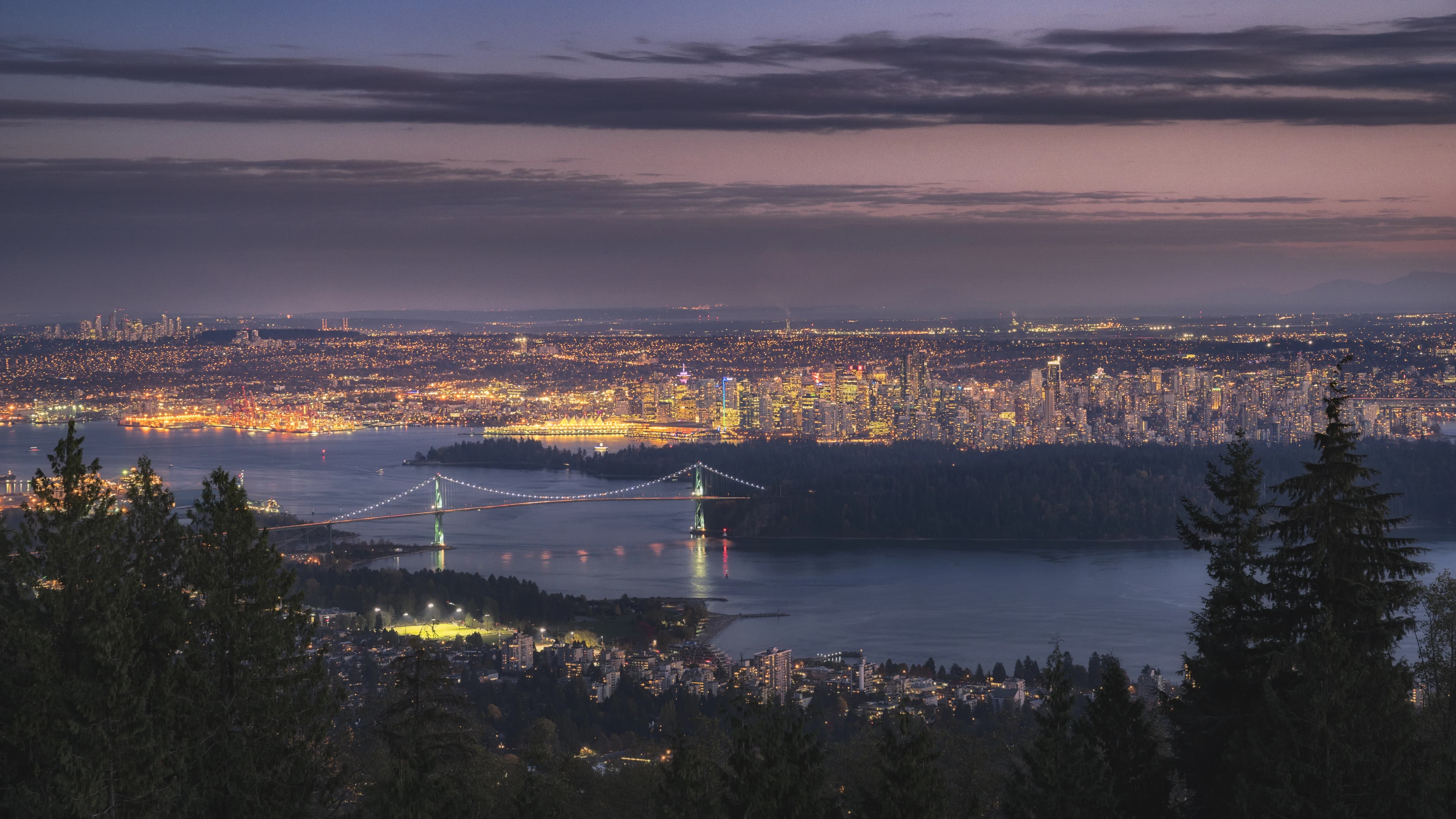 A beautiful home in North Vancouver with a view of the Lions Gate Bridge and downtown.